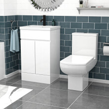 Nes Home 500mm Handleless White Basin Vanity Square Rimless Close Coupled Toilet