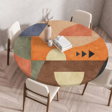 Round Tablecloth with Colorful Geometric Abstract Art, 70cm Elastic Edge, Waterproof Oil-Proof Table Cover for Dining and Camping