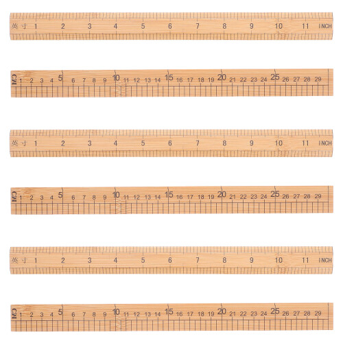 6pcs 12 Inch Bamboo Dual Scale Ruler Measuring Tool