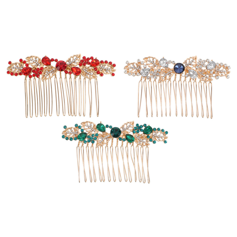 Ohphcall 3Pcs Flower Hair Combs With Rhinestones For Bridal Wedding