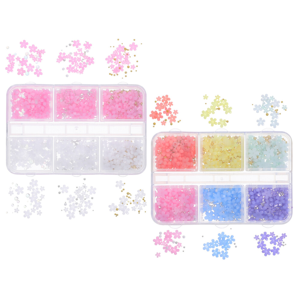 Ohphcall 2 Boxes 3D Resin Flower Nail Charms With Artificial Pearls