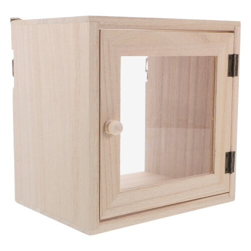 Wood Milk Box with Lock Wall-Mount Mailbox Clear Window Beige