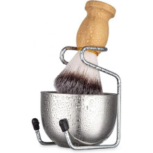 Shaving Brush Set Nylon Shaving Brush Wooden Handle and Stainless Steel Shaving Brush Holder with