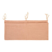 Cot Side Organizer with Double Pockets, Soft Hanging Storage for Diapers and Toys, Breathable Light Coffee Color