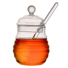 Glass Storage Jars - 10x13.5 Beehive Honey Jars with Dipper and Lid, Transparent Glass Honey Pot for Syrup Storage