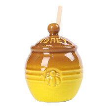 300ml Honey Jar with Lid and Wooden Dipper, Ginger Jar Decorative Storage Container for Honey, Candy, and Snacks