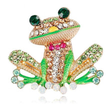 Frog Insect Brooch Pin for Women, Crystal Green Enamel Insect Animal Brooches Pins Vintage Jewelry