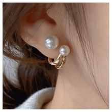 Vintage Pearl Ear Jacket Earrings Double Pearl Stud Earrings Pearl Claw Huggie Hoop Earring Gold Front Back Earrings Jewelry For Women And G