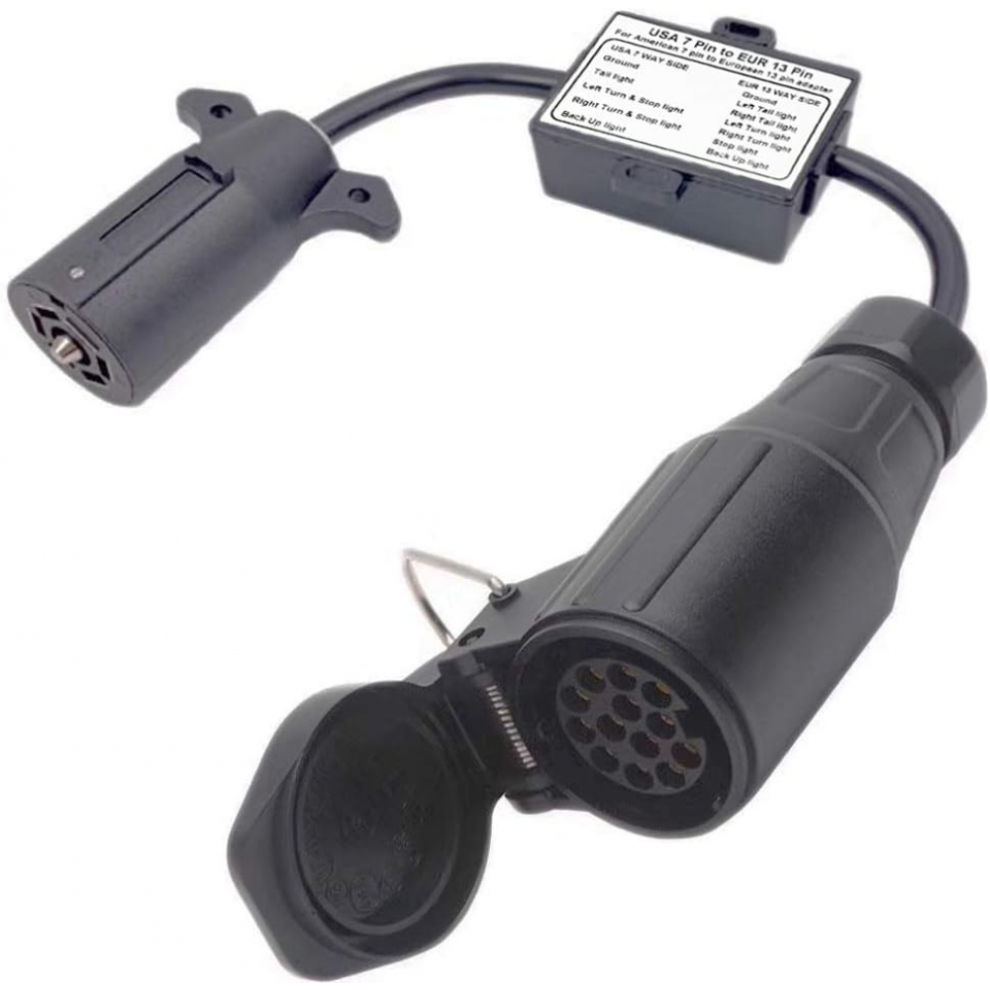 Usa To European Trailer Converter 7 Way Flat Socket (Us Vehicle) To 13-Pin Round Plug (Eu Tra Szrh A-V Light 6477056478666