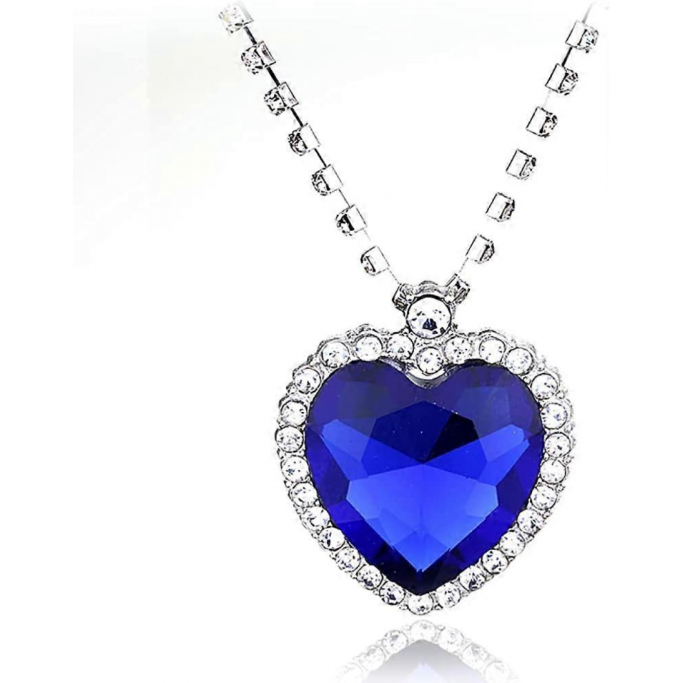 Blue Titanic Heart Of The Ocean Love Heart Shaped Necklace With Royal Crystal Pendant For Women Wife