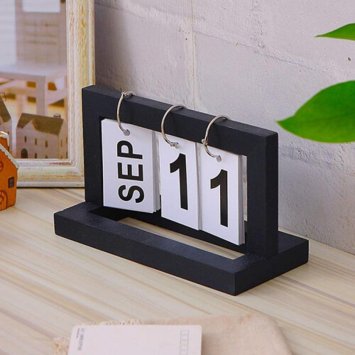 Wooden Perpetual Desk Calendar Desk Office Decor Creative Reusable