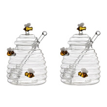Honey Jar with Dipper and Lid | Large Capacity Glass Honey Dispenser | Transparent Honey Container for Kitchen Storage