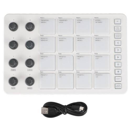SMC PAD Bluetooth MIDI Controller with 16 RGB Pads & 8 Knobs, 227x147x38mm 2