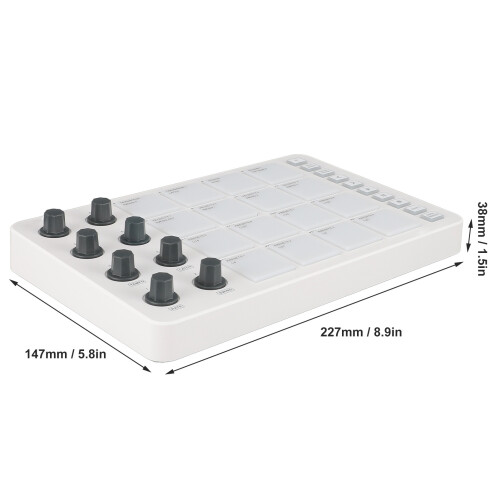 SMC PAD Bluetooth MIDI Controller with 16 RGB Pads & 8 Knobs, 227x147x38mm 1