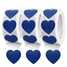 1500 Labels Roll Blue Heart Stickers 1 inch Heart Coding Shape Paper Labels for Valentine's Day Wedd