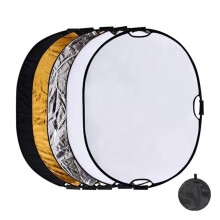 5 in 1 Photography Reflector 60x90cm, Collapsible Light Reflector with Handle, Gold Silver White Black Diffuser Panel for Studio Video
