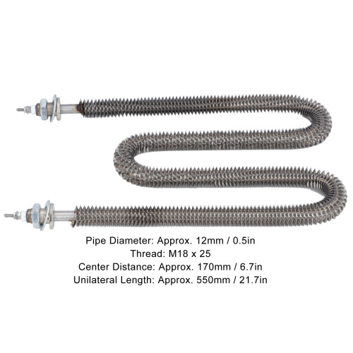 Finned Heating Element W Type 3500W Stainless Steel M18 x 25 1