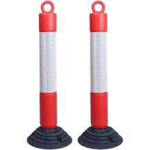 Safety Bollard Steel Post 120x26cm with Rubber Base and Reflective Collars, 2 Pack Road Parking Warning Pile for Traffic Areas