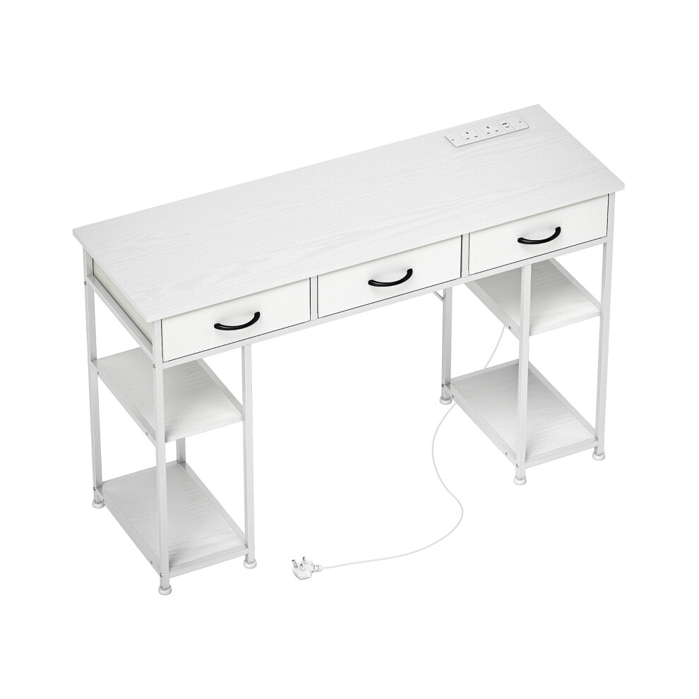 Office & Study Table 120cm with Power Outlets White Computer Desk 3 Fabric Drawers & 4 Storage Shelves for Organized Workspace-image-OPC-PKCSD55-NEW