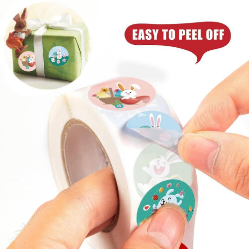 2pack Easter Stickers Decorations -1.5 inch Happy Easter Egg Bunny Sticker Roll Waterproof Holiday S 1