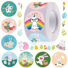 2pack Easter Stickers Decorations -1.5 inch Happy Easter Egg Bunny Sticker Roll Waterproof Holiday S