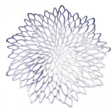 Set of 6, SILVER Metallic Vinyl Round Placemats Laminated Plastic Morden Dining Table Decoration