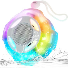 (Crystal) Comiso Showerproof & Floating Speaker Bluetooth. IPX7 waterproof, colourful LED lights & 24H playtime. Perfect for garden, bathroom & holidays