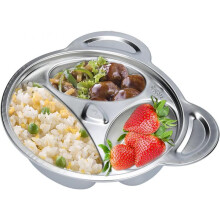 Stainless Steel Divided Plate, 3 Sections Dinner Plate Mess Food Trays PandaShaped Kids Baby Plate