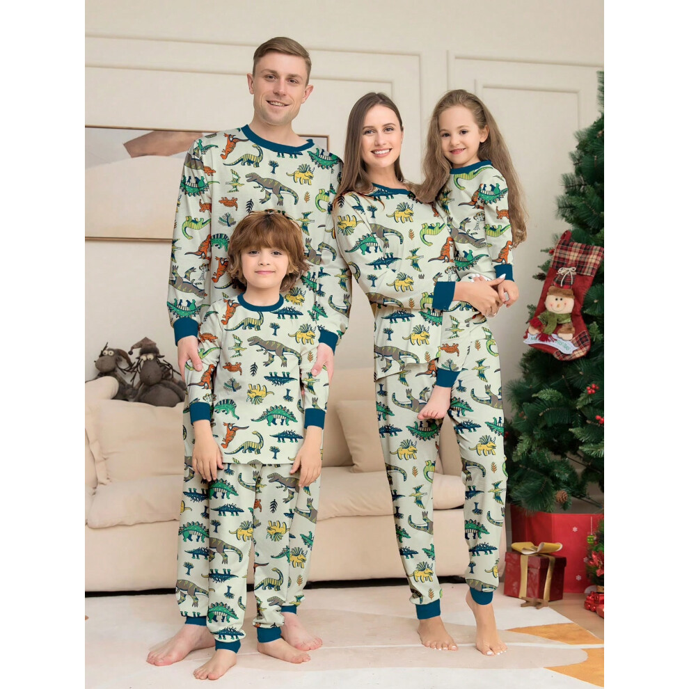 (malachite green, Tong 6) Christmas parent-child set full of flowers dinosaur family home clothes pajamas set