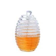 Glass Honey Jar and Dipper Set 9oz with Honey Spoon and Lid, Beehive Design Honey Pot for Jam Jelly and Pie Dispenser