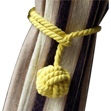 2pcs Curtain Holdbacks Hand Knitting Braided Drapery Tiebacks with Single Ball Cotton Rope Tassel - Yellow