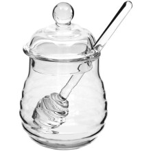 Honey Glass Jar with Ladle, 250ml Transparent Honey and Jam Storage Container, Durable Kitchen Accessory