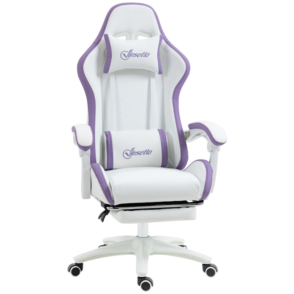 Adjustable SWivel PC Gaming Chair PU Leather with Footrest 135 Recline Lumbar Support for Adults White and Purple-image-OPC-PKCSXBT-NEW