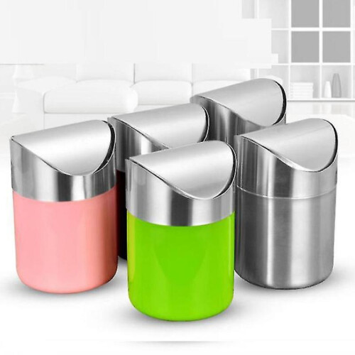 Bathroom trash can in stainless steel silver finish with flap. 1