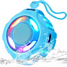 (Sky Blue) Comiso C15 Showerproof Speaker, IPX7 Waterproof Floating Bluetooth Speaker with Colourful Lights, 24H Play, Loud Sound for Garden, Bathroom, Pool
