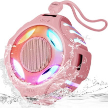 (Rose Gold) Comiso C15 Showerproof Speaker, IPX7 Waterproof Floating Bluetooth Speaker with Colourful Lights, 24H Play, Loud Sound for Garden, Bathroom, Pool