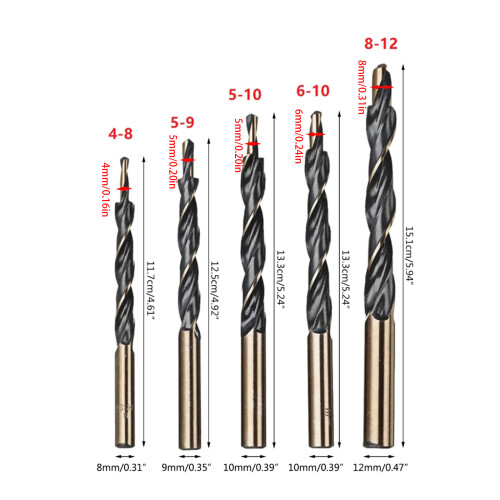 Twist Step Drill Bit High Speed Steel Conutersunk-9 becomes 5 1