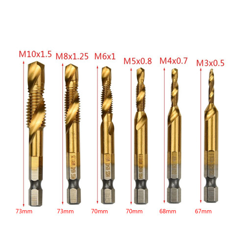 Efficient 6 Piece Hex Shank Tap Set Drill Bits for Soft Metal 2