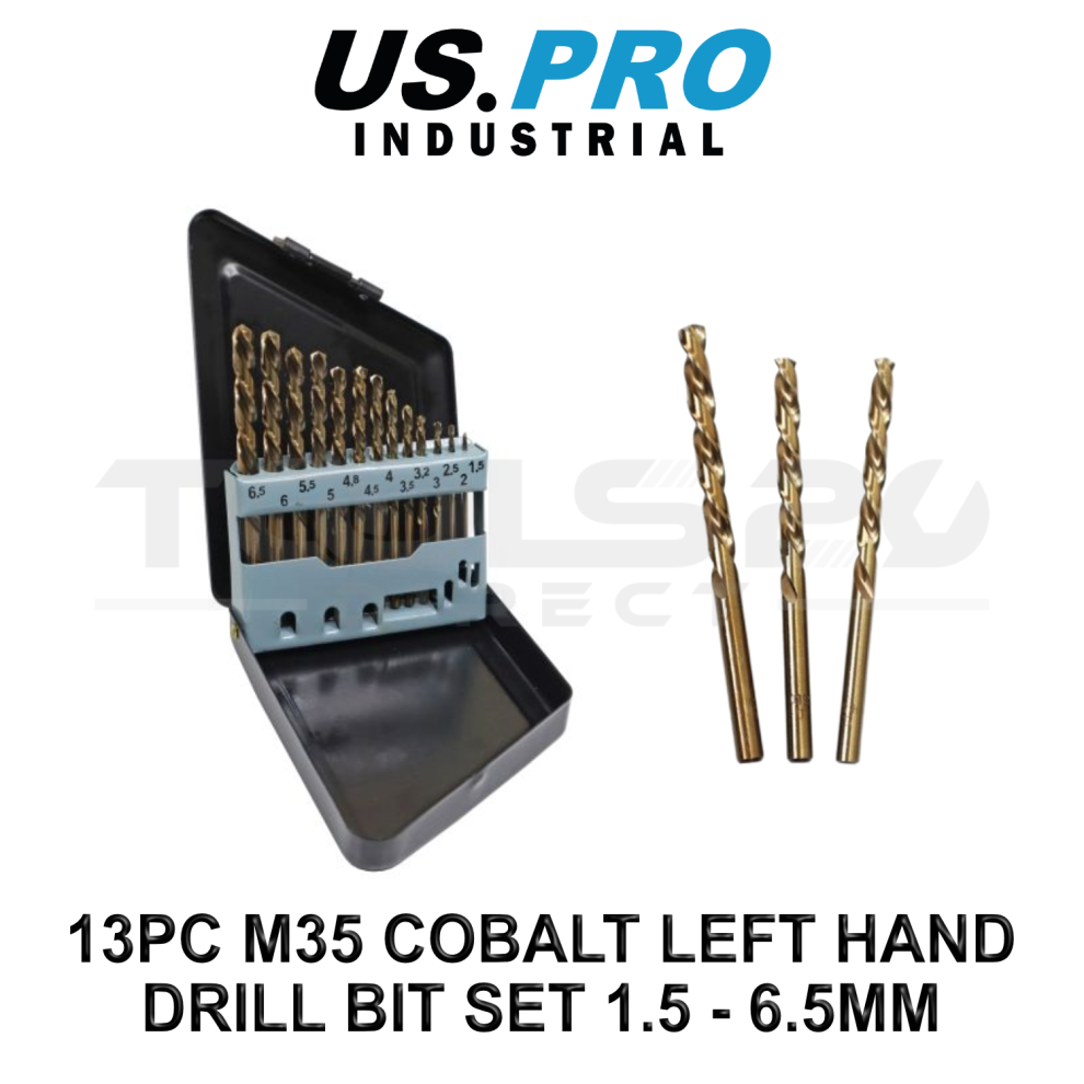 US PRO INDUSTRIAL 13pc M35 Cobalt Left Hand Drill Bit Set 1.5 - 6.5mm 7079
