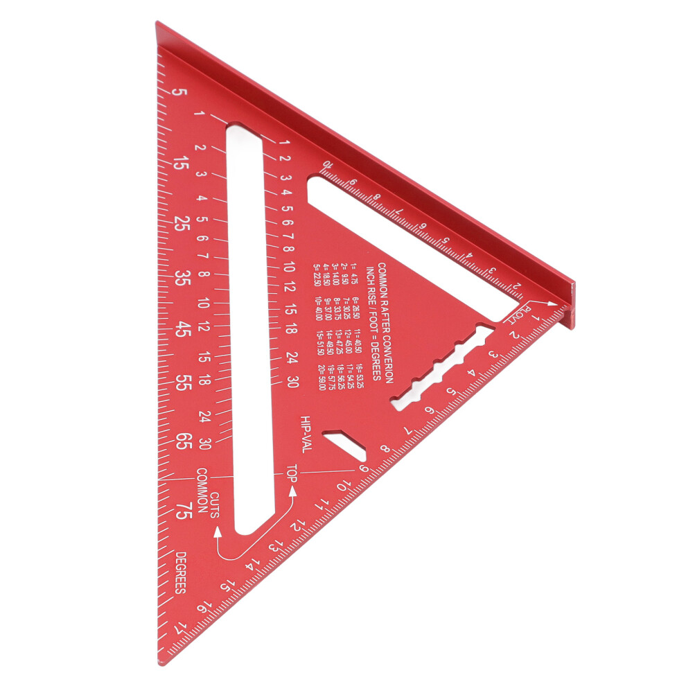 Dual Scale 7-Inch Red Triangle Ruler - Multipurpose Woodworking Tool 3331347263108