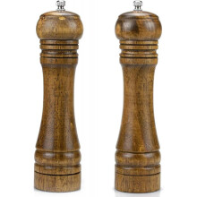 Set of 2 Wooden Salt and Pepper Grinders, 8" Salt and Pepper Grinders with Ceramic Rotors for Season