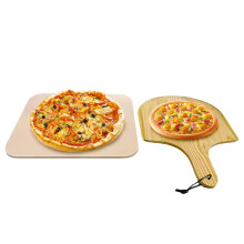 Pizza Grill Stone - 38x30x1.1cm Square Cordierite Baking Stone with Wooden Shovel for Grill, Pizza, Bread, Pie