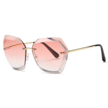 Sunglasses for Women Oversized Rimless Diamond Cutting Lens Classic EyewearGold&pink