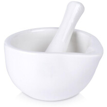 White Porcelain Kitchen Spice Mortar and Pestle Set for Grinding Herbs and Spices, 4 Inch, Durable and Easy to Clean