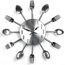 Stainless Steel Kitchen Utensils Clock for Kitchen  Indoor And Outdoor Kitchen Cutlery Silver Wall Clock with Tinted Forks Spoons Spatula