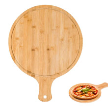 Pizza Stone for Oven BBQ 8 Inch - Acacia Wood with Handle, Thermal Shock Resistant, Durable for Grill and BBQ Cooking