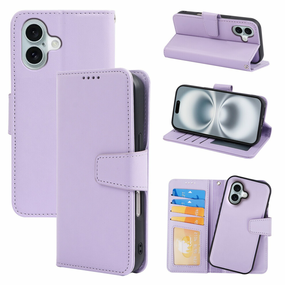(Iphone 16 Plus, ) For Iphone 16 Plus Case Detachable 2 In 1 Pu Leather Wallet Phone Cover Purple 6914287419438
