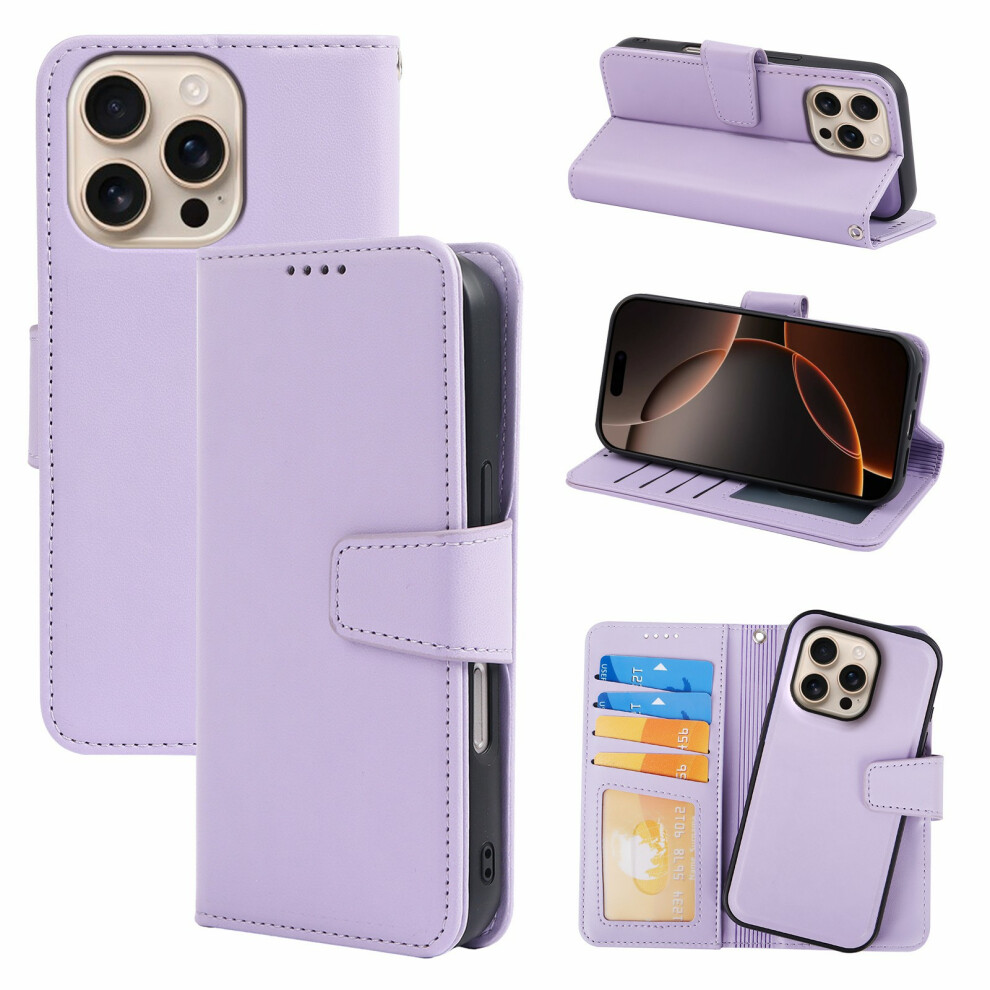 (Iphone 16 Pro, ) For Iphone 16 Pro Case Detachable 2 In 1 Pu Leather Wallet Phone Cover Purple 6914283614394