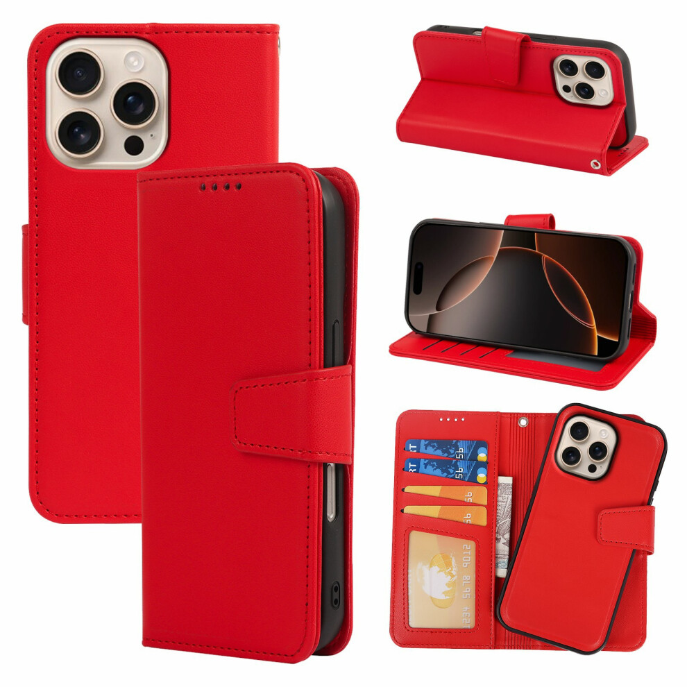 (Iphone 16 Pro, ) For Iphone 16 Pro Case Detachable 2 In 1 Pu Leather Wallet Phone Cover Red 6914288141048