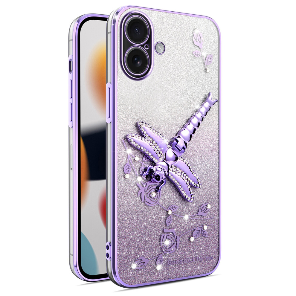 (Iphone 16, ) Kadem For Iphone 16 Case Dragonfly Kickstand Tpu Flowers Glitter Phone Cover Purple 6914283344451